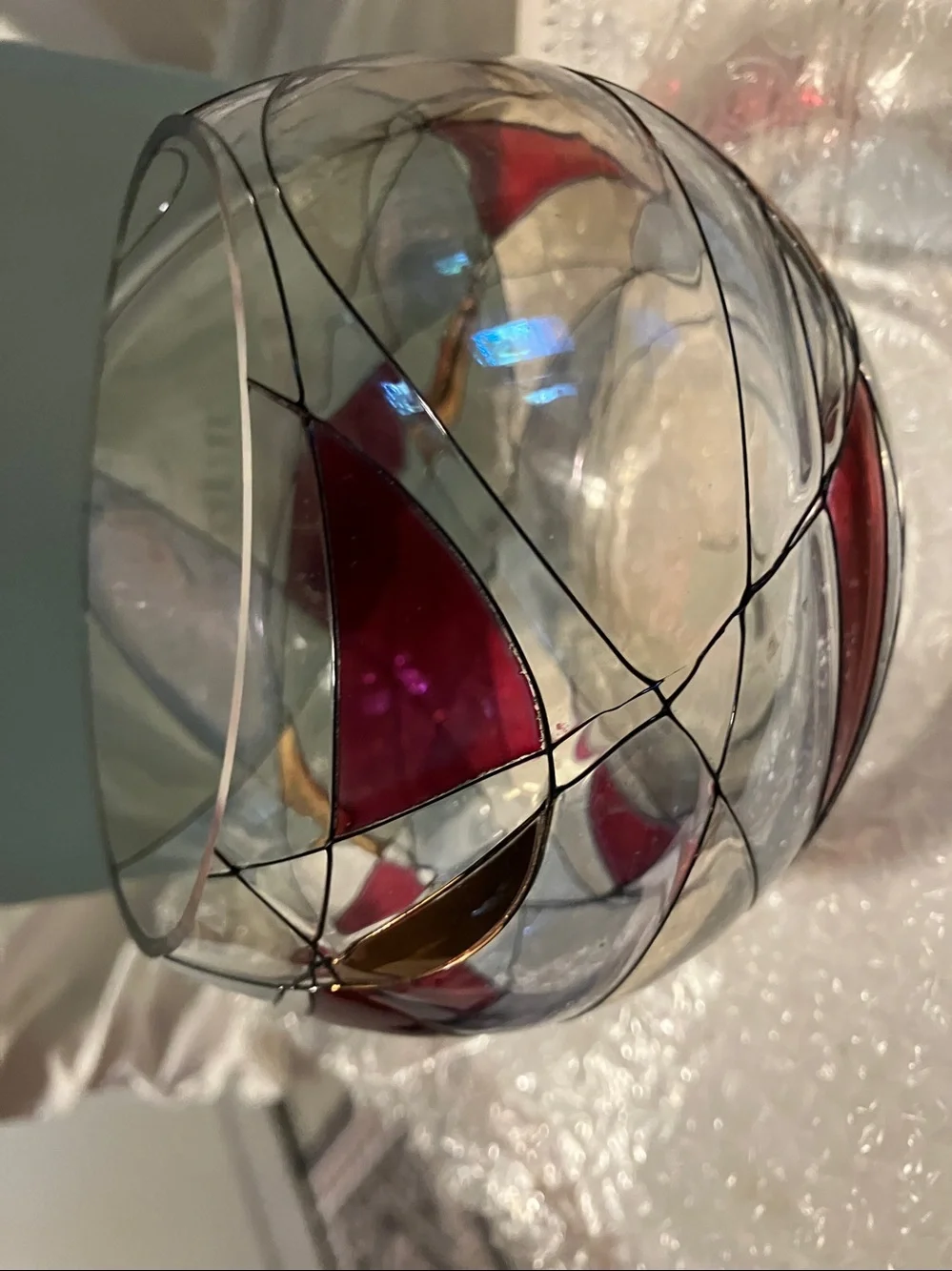 New. Partylite. Mosaic glass red n gold design.  4”-4” candle holder